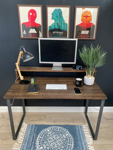 KRUD B12 wooden desk with metal rails and a shelf